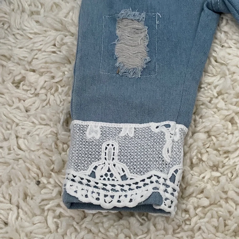 girls size 18mo -24mo matching set White Lace 1pc top Blue Jeans w white lace ¥